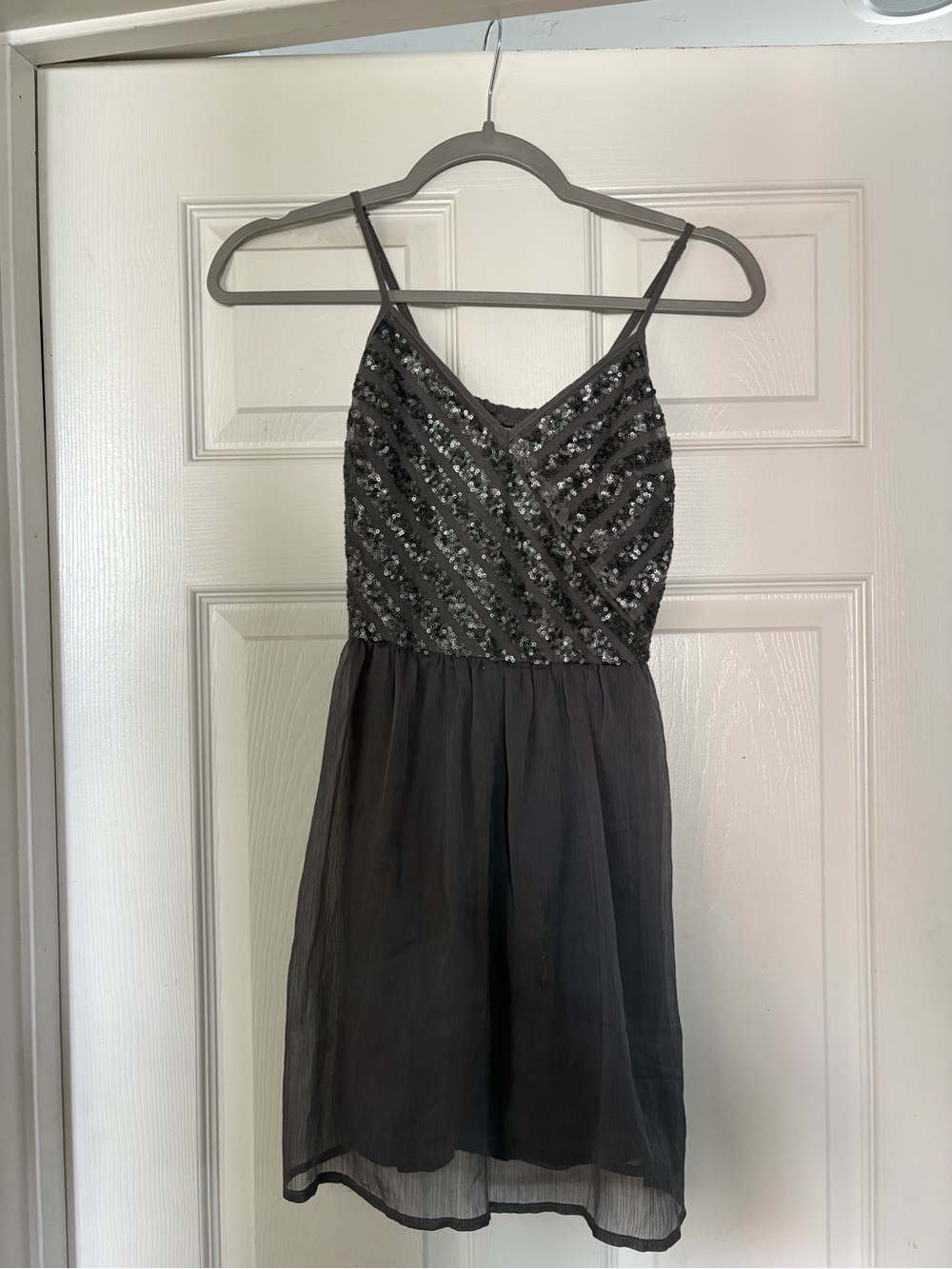 Hollister Grey Sequin Mini Dress with Chiffon Skirt